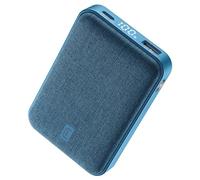 Cellularline Power Bank Glam 10000 - Power Bank de 10000mAh con Pantalla LCD, 3 Puertos (USB-C 20 W Entrada/Salida 18W, USB Salida 18W), Acabados en Tela, para Smartphones - Azul