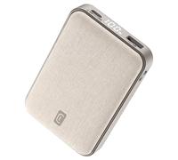 Cellularline Power Bank Glam 10000 - Power Bank de 10000mAh con Pantalla LCD, 3 Puertos (USB-C 20 W Entrada/Salida 18W, USB Salida 18W), Acabados en Tela, para Smartphones - Blanco