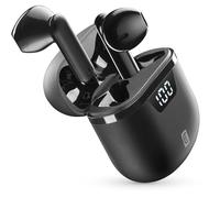 cellularline | Seek Pro | Auriculares Inalámbricos con Estuche de Carga - Carga rápida: 45 Minutos - Pantalla LED: Indicación Porcentaje Carga Restante Estuche - Tiempo Reproducción: 15 Horas - Negro