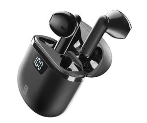 cellularline | Seek Pro | Auriculares Inalámbricos con Estuche de Carga - Carga rápida: 45 Minutos - Pantalla LED: Indicación Porcentaje Carga Restante Estuche - Tiempo Reproducción: 15 Horas - Negro