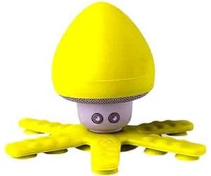 Celly Altavoz Bluetooth Impermeable Squiddy, Altavoz Inalámbrico Soporte con 6 Mini Tentáculos y Ventosas con Agarre Seguro para Ducha Piscina baño y más. Amarillo