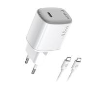 Celly Cargador de Pared USB-C 45W con Tecnología GAN + Cable USB-C a USB-C 2 m - Carga Rápida para Smartphones, Tablets y Portátiles