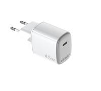 Celly Cargador de Pared USB-C 45W con Tecnología GAN - Cargador Rápido Compacto para Smartphone y Tablet - Blanco