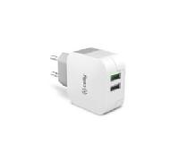 Celly TC2USBTURBO - Cargador red 3.4A con 2 puertos USB, color blanco