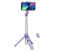 Celly, Palo Selfie Universal con Bluetooth, Barra Ajustable y Portátil, Trípode Integrado, Compatible con Smartphone hasta 7", Color Morado