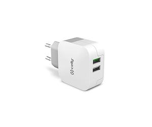Celly TC2USBTURBO - Cargador red 3.4A con 2 puertos USB, color blanco