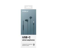 Celly, Auriculares in-Ear con Cable USB-C, con botón de Respuesta, Control de Volumen, micrófono Integrado, Color Azul