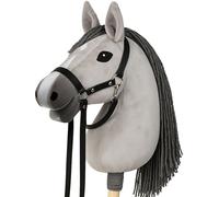 CELMAN Hobby Horse Caballo de Palo Gris con Brida y Riendas - Cabeza Tamaño A3 - Juguete Realista de Peluche con Palo de Madera - Diversión y Equitación para Niños