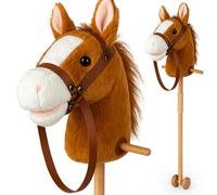 CELMAN Hobby Horse Caballo de Palo Marrón con Sonido - Efectos al Presionar la Oreja, Palo de Madera con Ruedas y Agarres, Juguete para Niños 3+