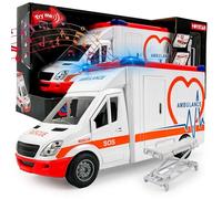 CELMAN Juguete de ambulancia, ambulancia ambulancia con camilla, portón trasero para abrir, luz y sonido, coche de juguete grande para niños a partir de 3, 4, 5, 6, 7, 8 años