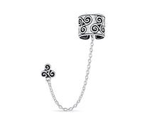 Celta Irish Trinity Triskele Cartilage Wrap Ear Cuff Chain Pierced Ear Stud Earrings 1Pcs Oxidized .925 Sterling Silver