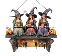 Celuicion Llavero, estante de brujas Halloween con 4 ganchos | Gancho de madera con diseño | para la entrada de la casa perchero