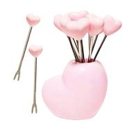 Celuicion - Tenedor de frutas | Picas de aperitivo en forma de corazón de fresa - 10 piezas reutilizables de acero inoxidable para ensalada aperitivo cóctel Snack