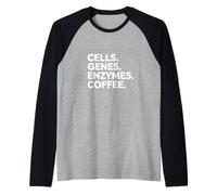 Células Genes Enzimas Café Divertido Profesor de Ciencias Laboratorio Biología Camiseta Manga Raglan