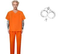 Celvibe Disfraz de convicto para adulto naranja, disfraz de prisionero para hombre y mujer, disfraz de prisionero con accesorios realistas, disfraz de prisión para Halloween, cosplay, fiesta temática