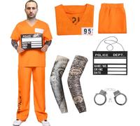 Celvibe Disfraz de convicto para adulto naranja, disfraz de prisionero para hombre y mujer, disfraz de prisionero con accesorios realistas, disfraz de prisión para Halloween, cosplay, fiesta temática