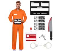 Celvibe Disfraz de convicto para adulto naranja, disfraz de prisionero para hombre y mujer, disfraz de prisionero con accesorios realistas, disfraz de prisión para Halloween, cosplay, fiesta temática