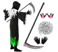 Celvibe Marypaty Disfraz de muerte de Halloween para adultos, niños y hombres, 8 unidades, disfraz de muerte de la Parca, juego de capa con capucha (negro, 130)