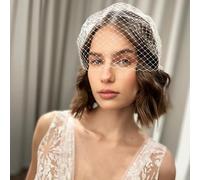 CEMELI Velo de Jaula de pájaros Dorado para Sombrero de Boda Diadema para Fiesta Nupcial Malla para el Pelo Velo de Jaula para pájaros Blanco joyería para la Cara