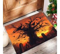 Cementerio De Cuervos Felpudos Para Interiores, Paisaje Al Atardecer Felpudos Suaves Lavables, Felpudo Antideslizante De Perfil Bajo Para Entrada Cocina Mascotas Perros, 50X80Cm Naranja Quemado