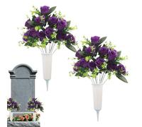 Cemetery Flowers For Grave, Realistic Artificial Memorial Bouquet Plants For Gravesite Lawn Patio Funeral, Weather Resistant Long Lasting Decorative Floral Arrangement, Memorial Decoration Category