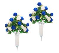 Cemetery Grave Flowers, 9.8inch Graveside Artificial Flowers for Memorial Display, Long Lasting Flower Arrangement with Fade Resistant Function, Cemetery Decoration for head stone, Garden, Parks