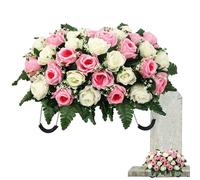Cemetery Saddle Flowers, Artificial Rose Decor, Uv Resistant Outdoor Grave Arrangement, Tombstone Memorial Saddle Floral Display Weatherproof Silk Flowers for Cemetery Grave Site for Memorial Day