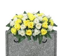 Cemetery Saddle Flowers, Artificial Rose Decor, Uv Resistant Outdoor Grave Arrangement, Tombstone Memorial Saddle Floral Display Weatherproof Silk Flowers for Cemetery Grave Site for Memorial Day