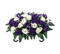 Cemetery Saddle Flowers, Artificial Rose Decor, Uv Resistant Outdoor Grave Arrangement, Tombstone Memorial Saddle Floral Display Weatherproof Silk Flowers for Cemetery Grave Site for Memorial Day