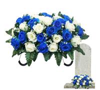 Cemetery Saddle Flowers, Artificial Rose Decor, Uv Resistant Outdoor Grave Arrangement, Tombstone Memorial Saddle Floral Display Weatherproof Silk Flowers for Cemetery Grave Site for Memorial Day