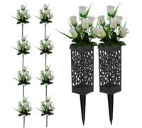 Cemetery Vases for Grave with Flowers 2 Sets Hollow Column Cemetery Flower Pots Detachable Fade-Resistant Artificial Funeral Flowers for Outdoor