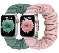 CeMiKa 2pack Correas Compatible con Correa Apple Watch 38mm 40mm 41mm, Correa Elástica Ajustable Recambio Scrunchie para Correa iWatch Series 9 8 7 6 5 4 3 2 1 SE Ultra, SandPink/VerdePino