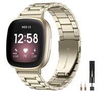 CeMiKa Correa Compatible con Fitbit Versa 3/Sense, Ajustable Metal de Acero Inoxidable de Repuesto con Doble Plegable Corchete, Oro Vintage