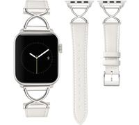 CeMiKa Correa de Cuero Compatible con Apple Watch 42mm 44mm 45mm 49mm para Mujeres, Correa Fina Cuero Genuino con Metal en Forma de X para iWatch Serie 9 8 7 6 5 4 3 2 1 Ultra, Marfil Blanco/Estrella
