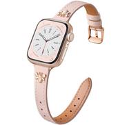 CeMiKa Correas Cuero Finas Compatible con Correa Apple Watch 38mm 40mm 41mm, Correa de Piel con Encanto para Apple Watch SE3 SE Series 11 10 9 8 7 6 5 4 3, Mujer Hombre, Sand Pink/Oro Rosado Abeja