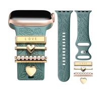 CeMiKa Correas Grabadas con Flores Compatible con Correa Apple Watch 41mm 40mm 38mm para Mujer, Correa Silicona & Charms Decorativos Apple Watch para iWatch Series 9 8 7 6 5 4 3 2 1 SE