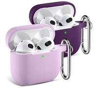 CeMiKa Funda para Airpods 3 2021, Fundas Protectora de Silicona para AirPods 3 Case, Estuche Protector de Cuerpo Completo Compatible con Apple AirPods 3.ª Generación, con Llavero - Lavanda/Ciruela