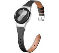 CeMiKa One Click Cuero Correa Compatible con Samsung Galaxy Watch 7 6 5 4 Correa 40mm 44m, Auténtico Cuero Correa para Samsung Watch 6 Classic 47mm 43mm/5 Pro 45mm/4 Classic 42mm 46mm/FE, Negro/Plata