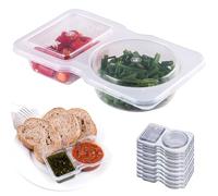 Cemssitu 10/15/20/30/40/50 Pack Double Compartment Condiment Container, 5 Oz Condiment Containers with Lids, Reusable ＆ Disposable, 2 Compartment Snack Containers for Work Sauce Snack (10 Pack)