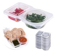 Cemssitu 10/15/20/30/40/50 Pack Double Compartment Condiment Container, 5 Oz Condiment Containers with Lids, Reusable ＆ Disposable, 2 Compartment Snack Containers for Work Sauce Snack (15 Pack)