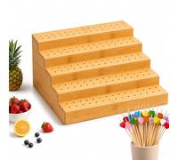 Cemssitu Bamboo Skewer Holder, 6-Tier Natural Bamboo Food Display Stand with 180 Holes and 100 Heart-Shaped Skewers, for Appetizer, Party, Buffet, Wedding (5-Tier)
