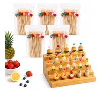 Cemssitu Bamboo Skewer Holder, 6-Tier Natural Bamboo Food Display Stand with 180 Holes and 100 Heart-Shaped Skewers, for Appetizer, Party, Buffet, Wedding (500pcs Bamboo Skewer only)