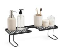 Cemssitu Behind The Faucet Shelf, No-Drill Freestanding Faucet Storage Rack, Space-Saving Bathroom Countertop Organizer with Easy Drainage for Kitchen Sink, Carbon Steel (Black)