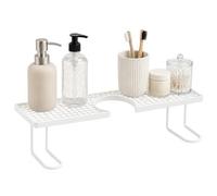 Cemssitu Behind The Faucet Shelf, No-Drill Freestanding Faucet Storage Rack, Space-Saving Bathroom Countertop Organizer with Easy Drainage for Kitchen Sink, Carbon Steel (White)