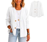Cemssitu Denim Jacket for Women, Lightweight Button Down Jean Cardigan, Loose Fit Long Sleeve Denim Shirt Jacket Coat (White,3XL)