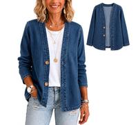 Cemssitu Denim Jacket for Women, Lightweight Button Down Jean Cardigan, Loose Fit Long Sleeve Denim Shirt Jacket Coat (Dark blue,4XL)