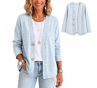 Cemssitu Denim Jacket for Women, Lightweight Button Down Jean Cardigan, Loose Fit Long Sleeve Denim Shirt Jacket Coat (Light blue,3XL)