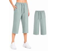 Cemssitu Ice Silk Cooling Capri Pants for Senior Women Over 50, Quick Dry Stretch Capris with Zipper Pockets, Lightweight Summer Pants (Light Green,XL)