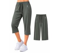 Cemssitu Ice Silk Cooling Capri Pants for Senior Women Over 50, Quick Dry Stretch Capris with Zipper Pockets, Lightweight Summer Pants (Army Green,4XL)