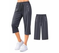 Cemssitu Ice Silk Cooling Capri Pants for Senior Women Over 50, Quick Dry Stretch Capris with Zipper Pockets, Lightweight Summer Pants (Dark Gray,S)